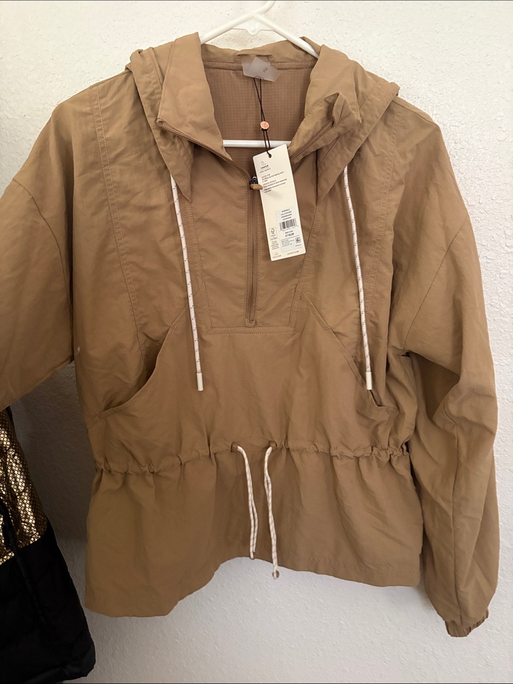Lightweight Hooded Pullover Anorak Jacket - Tan